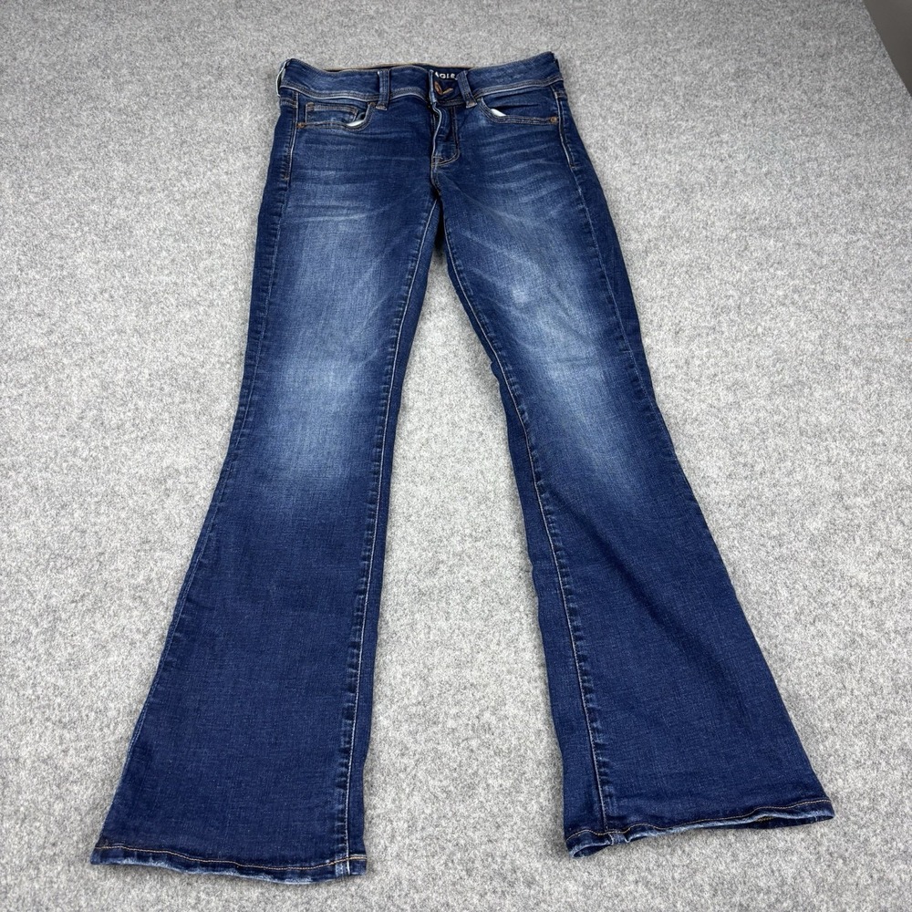 American Eagle Kick Boot Super Stretch‎ Jeans Women's 6 Dark Wash Blue Denim EUC